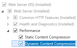 Captura de tela da opção Compactação de conteúdo dinâmico sendo destacada.