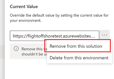 Captura de ecrã que mostra o botão Remover desta solução.