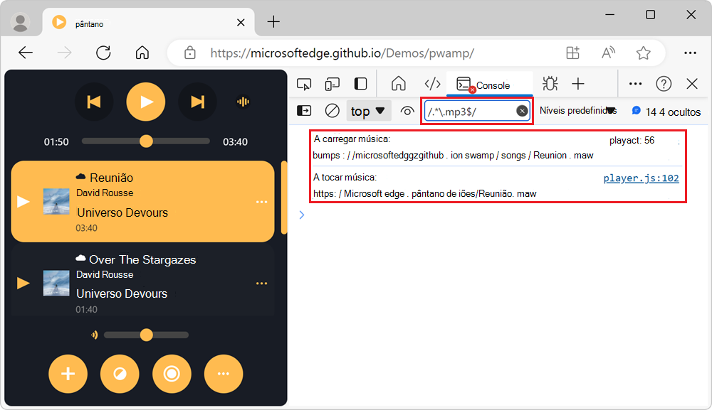 A lista filtrada de mensagens, com base na expressão regular