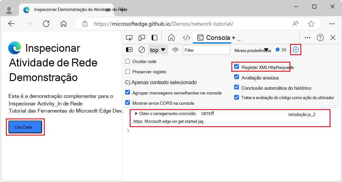 Um pedido de Obtenção registado na Consola