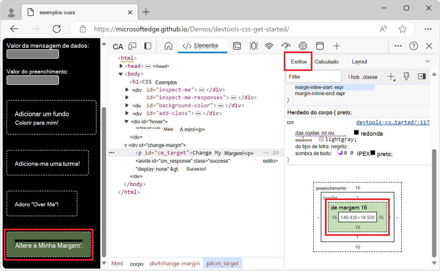 Pairar o cursor sobre o preenchimento do elemento