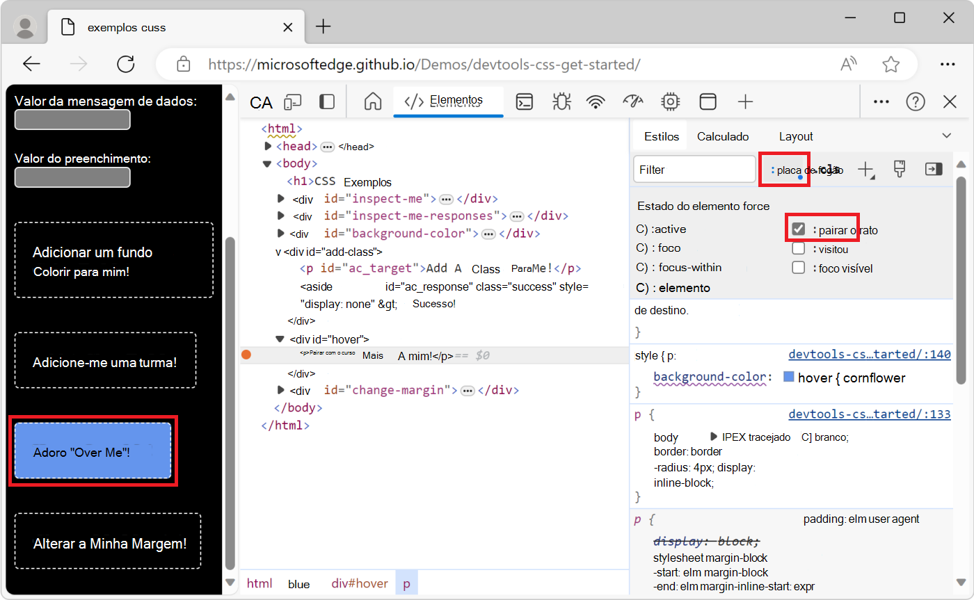 Alternar o pseudoestado sensível ao rato num elemento