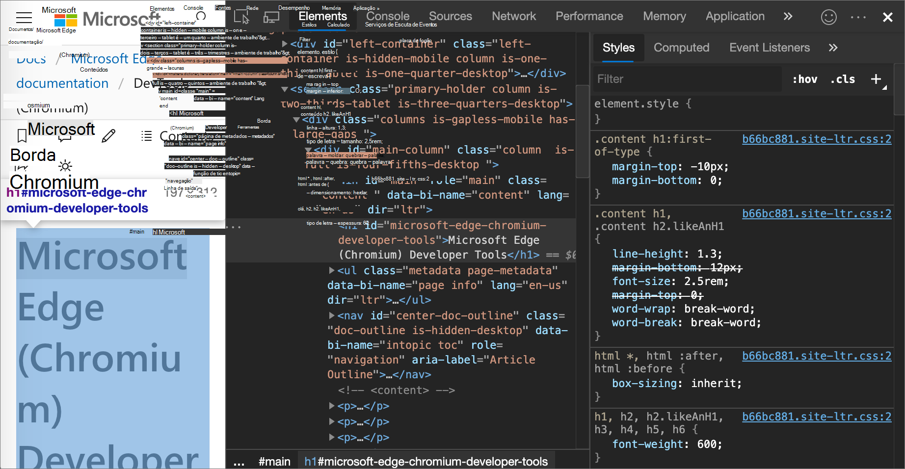 Um exemplo de um elemento selecionado