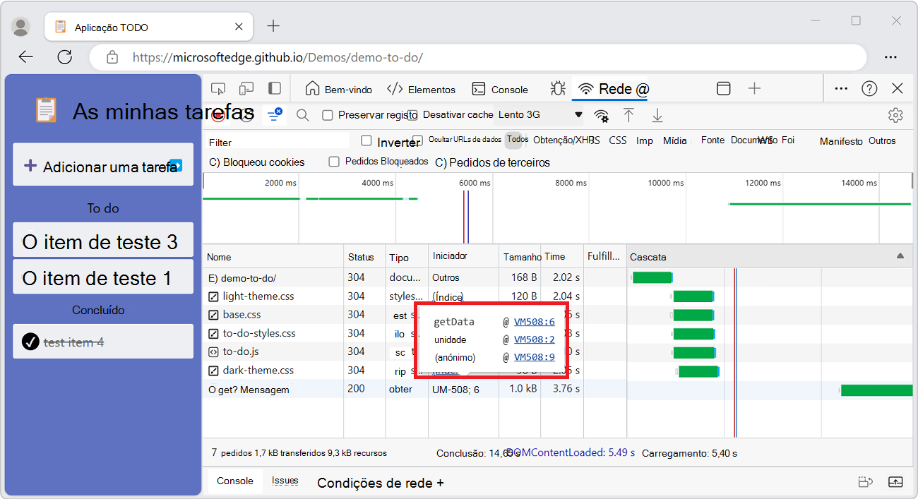O rastreio de pilha que conduz a um pedido de recurso