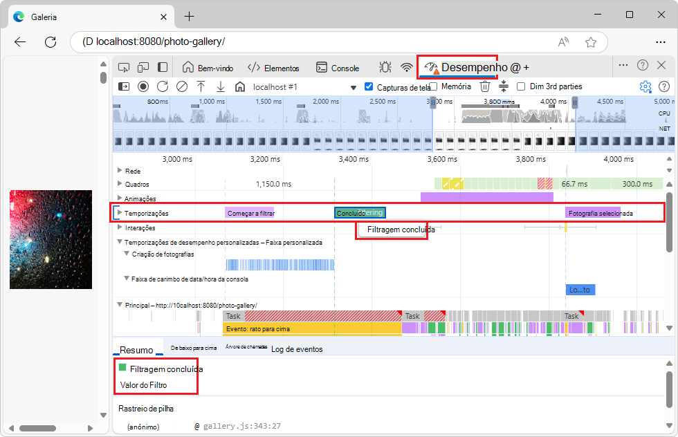 Marcadores personalizados na faixa Temporizações