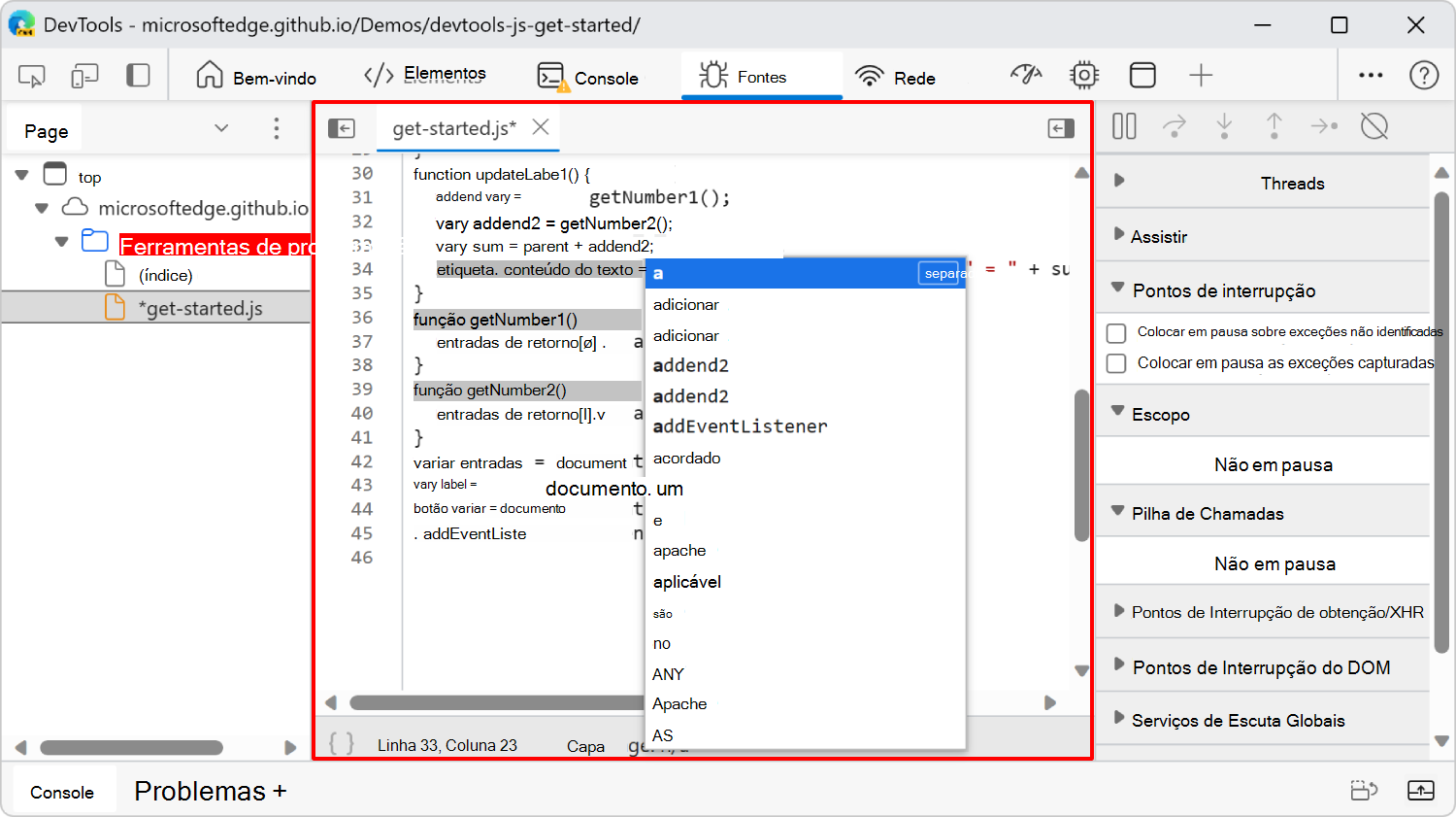 O painel Editor na ferramenta Origens