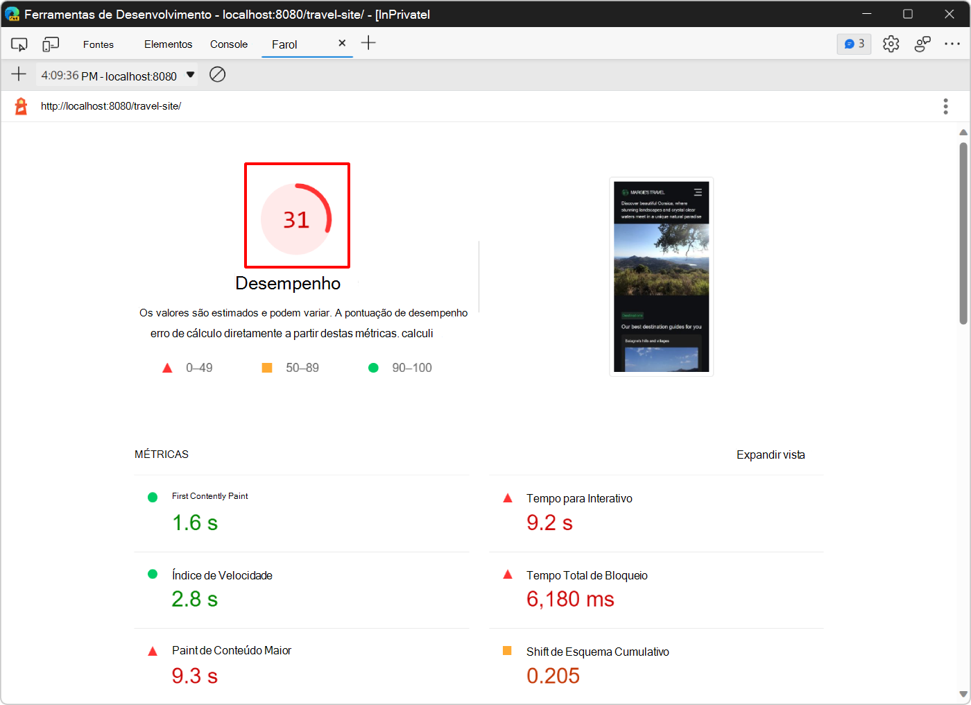 O relatório de ferramentas do Lighthouse a mostrar uma classificação melhor após as alterações