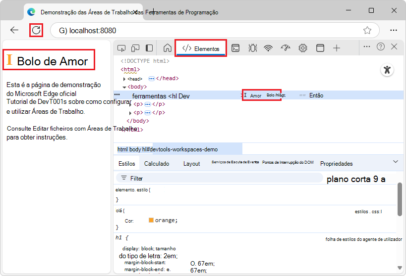 A tentar alterar HTML da árvore DOM na ferramenta Elementos