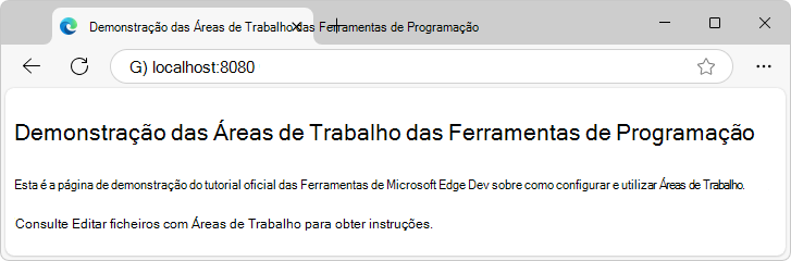 Demonstração das Áreas de Trabalho de DevTools