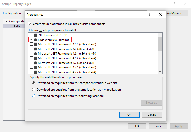 WebView2 Deployment Visual Studio Installer: Select Prerequisite (WebView2 Deployment Visual Studio Installer: Select Prerequisite (Pré-requisito)