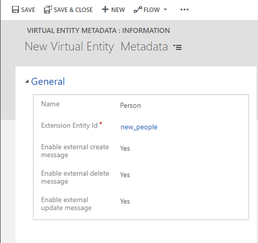 Formulário virtualentitymetadata.