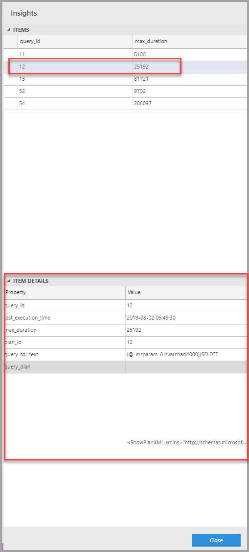 Caixa de diálogo de detalhes do Insight