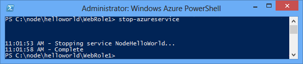 O estado do comando Stop-AzureService