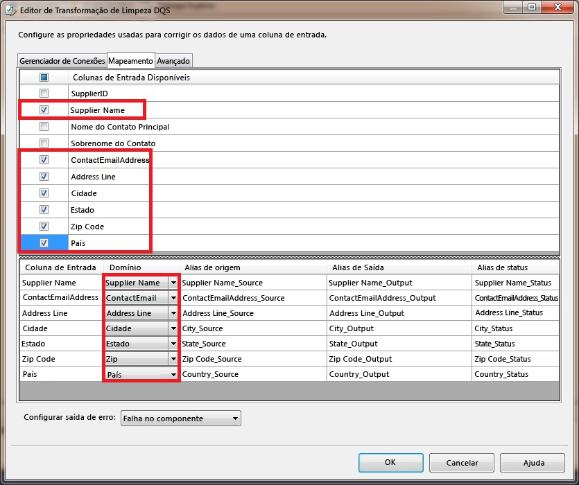Editor de Transformação de Limpeza DQS - Mapeamentos