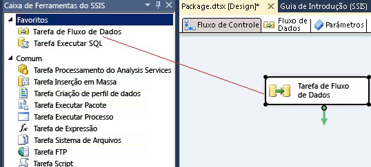 Arrastar e soltar tarefa de Fluxo de Dados na Caixa de Ferramentas do SSIS