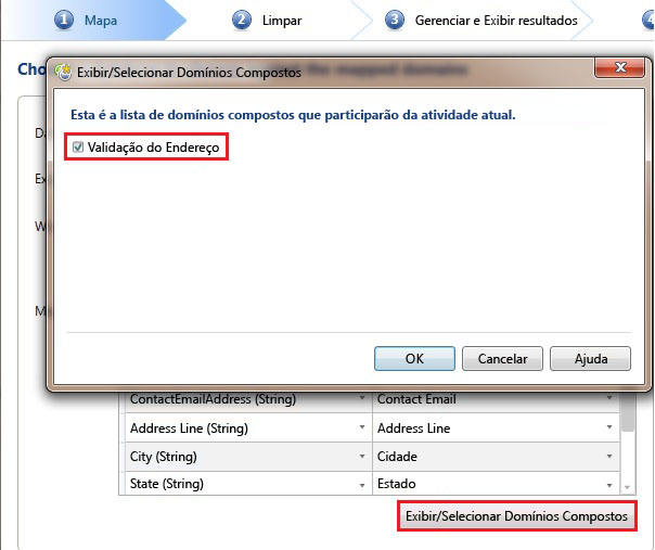 Caixa de diálogo Exibir/Selecionar Domínios Compostos