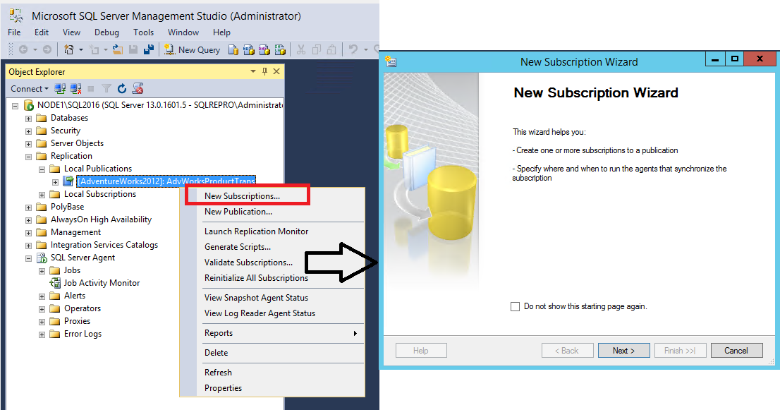 Seleções para iniciar o Novo Assistente de Subscrição