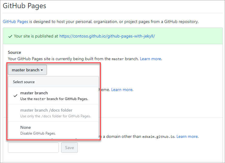 Ativando páginas do GitHub.