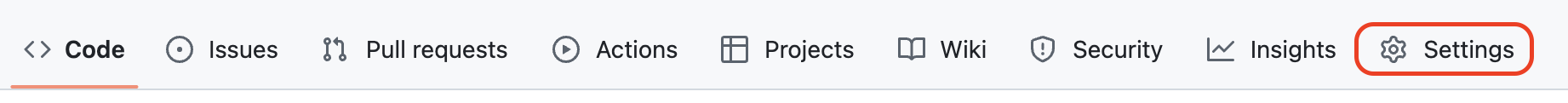 Barra de menu de uma interface web com separadores como Código, Questões e Wiki; Configurações estão realçadas.