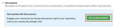 Uma captura de ecrã da caixa Discussões com o botão verde Configurar discussão realçado.