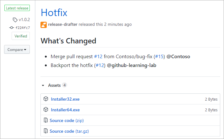 Captura de tela mostrando a visualização de uma versão do GitHub.
