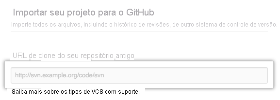 Captura de tela da caixa de texto URL do repositório antigo.