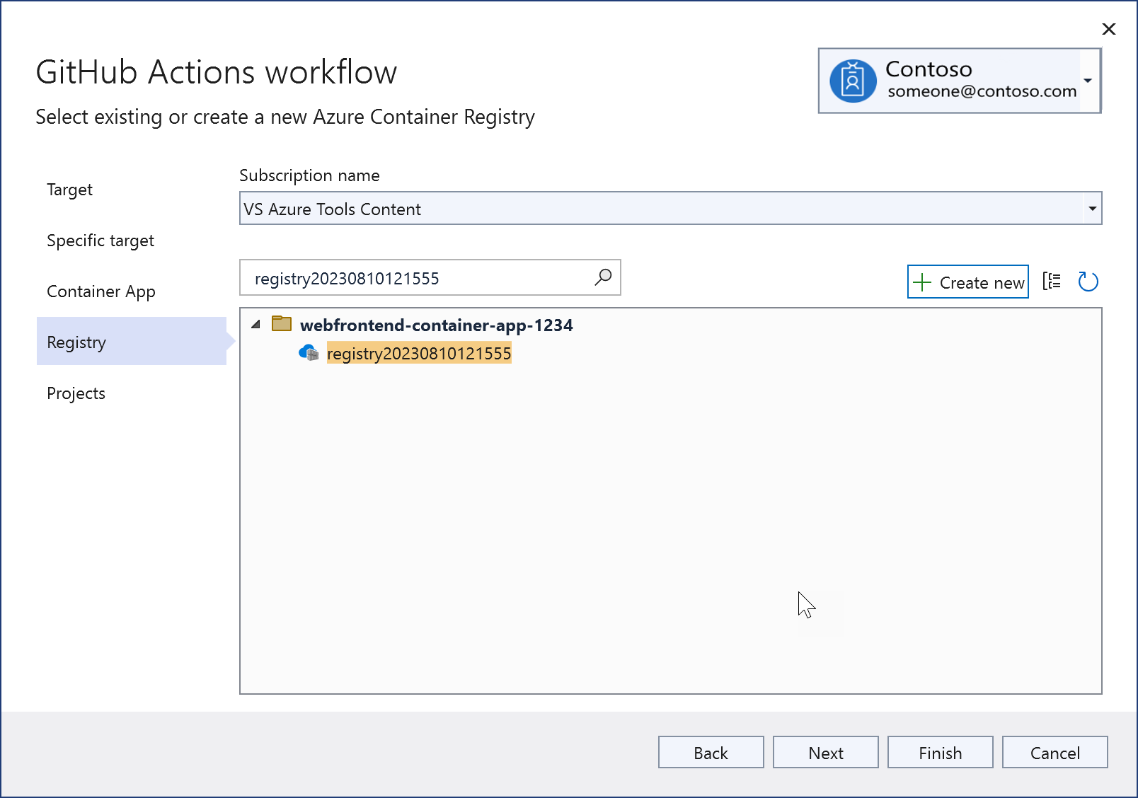 Captura de ecrã a mostrar a criação de um novo Registo de Contentor do Azure.