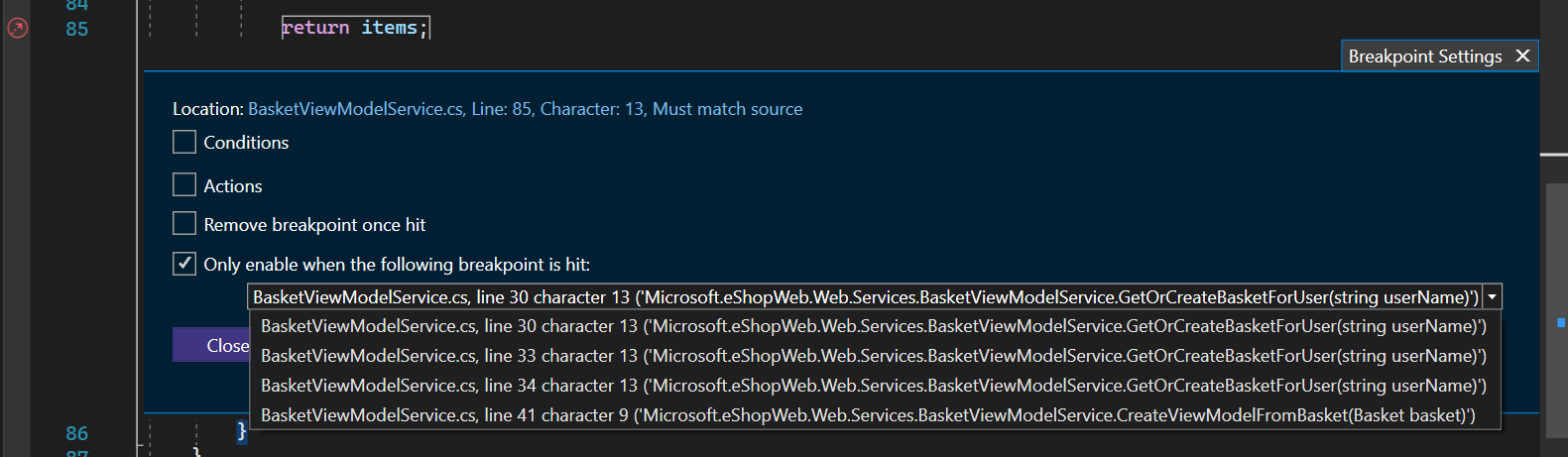 ponto de interrupção dependente