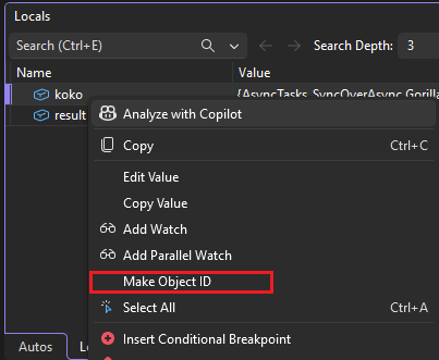Captura de ecrã a mostrar como criar um ID de objeto em Visual Studio.