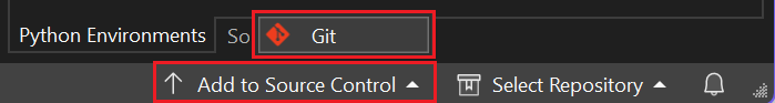 Captura de ecrã que mostra como aceder à ação de controlo do código-fonte do Git a partir de Adicionar ao controlo do código-fonte no Visual Studio.