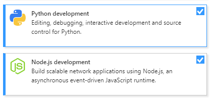 Cargas de trabalho de desenvolvimento para Node.js e Python