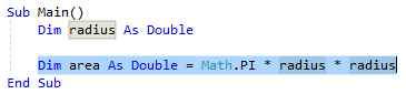 Captura de ecrã do código Visual Basic do sub principal. Nesse Sub, uma linha de código está destacada.