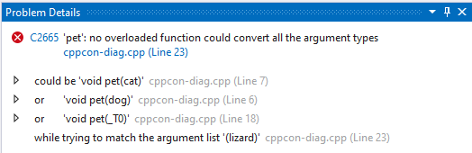 Captura de tela da janela Detalhes do problema do Visual Studio com todas as crianças recolhidas.
