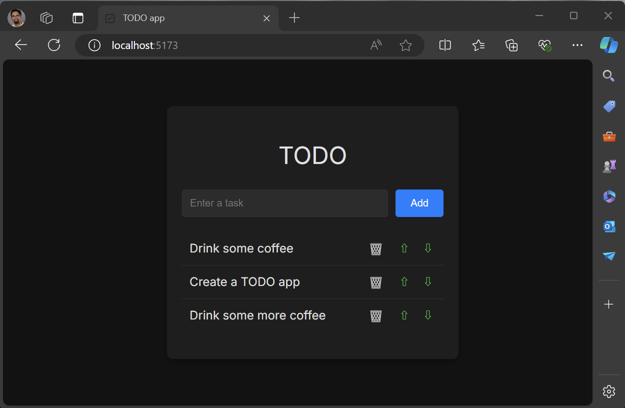 Captura de ecrã a mostrar a versão final da aplicação em execução.