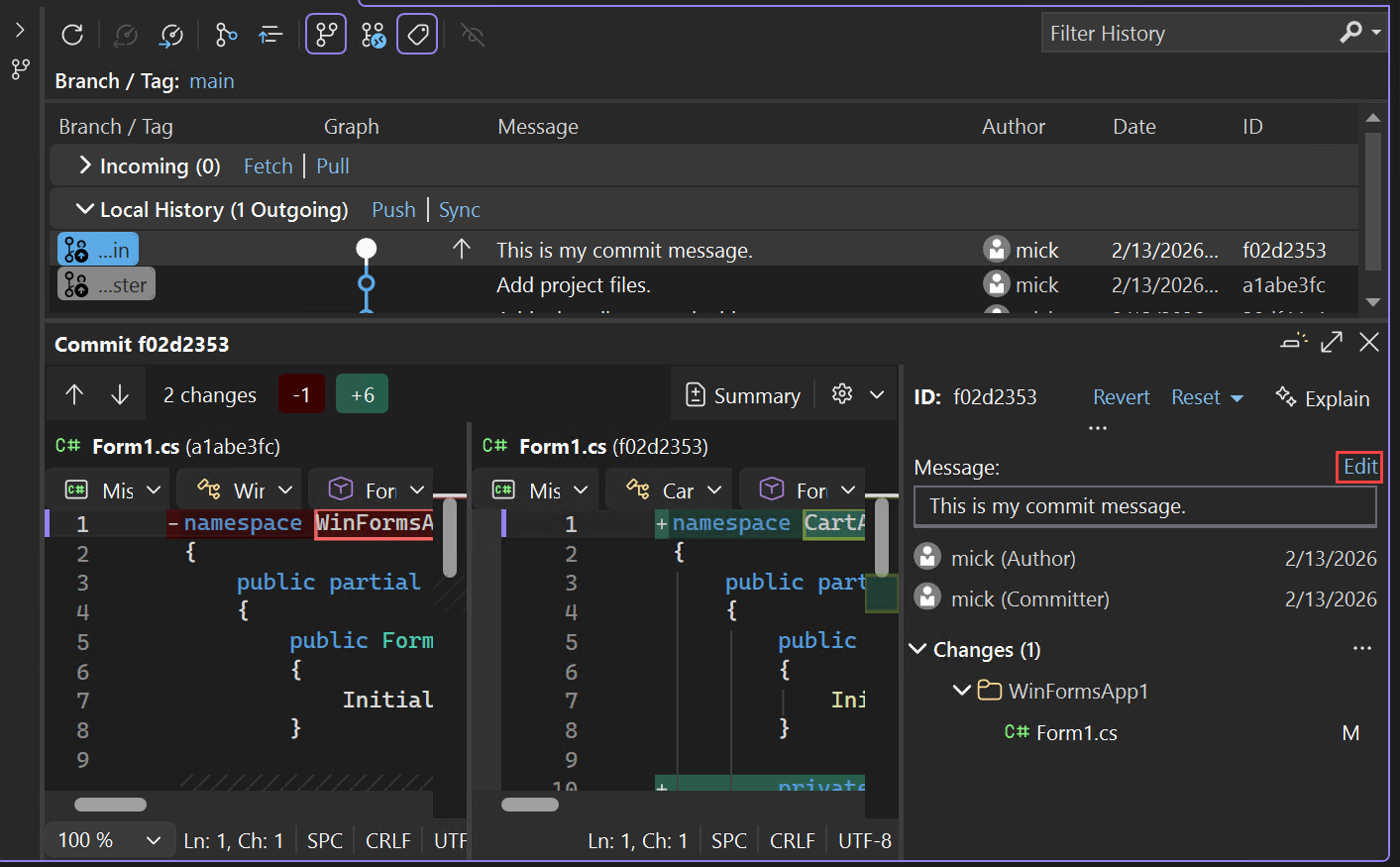 Captura de tela da edição de uma mensagem de confirmação.