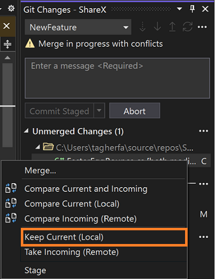 Captura de tela da opção de menu Manter atual.