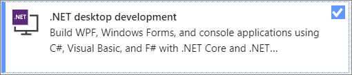 captura de tela da carga de trabalho de desenvolvimento do .NET Desktop do Visual Studio Installer