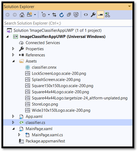 Estrutura do projeto com modelo ONNX adicionado
