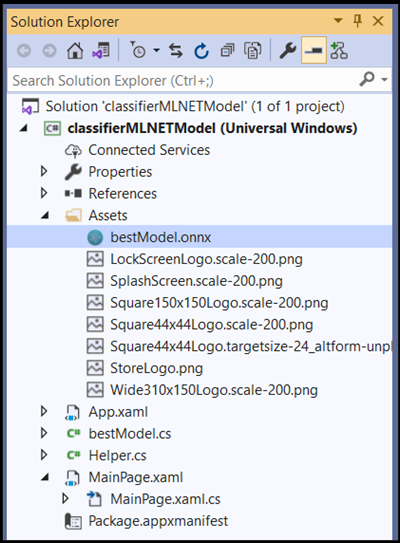 Estrutura do projeto com modelo ONNX adicionado