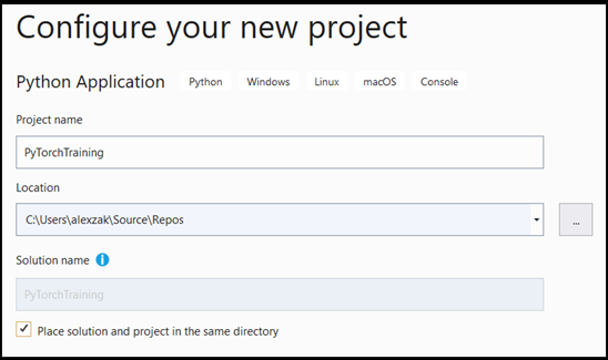 Configure seu novo aplicativo Python