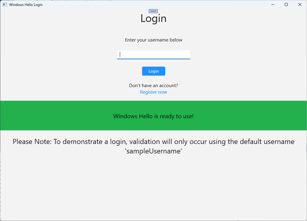 Uma captura de ecrã do ecrã de login Windows Hello com o estado pronto