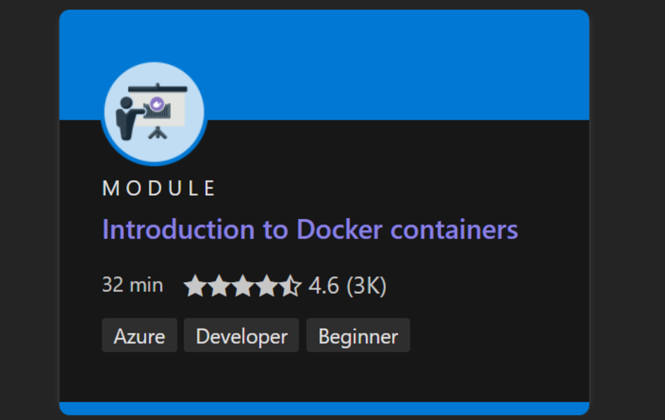 Captura de tela do curso Microsoft Learn Docker