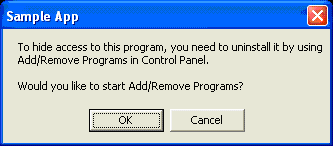 caixa de diálogo do Windows XP sobre ocultar o acesso a programas