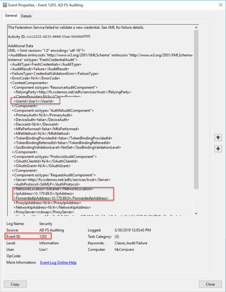 Example of an event 1203