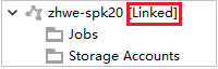 HDInsight Spark-kluster har länkats i Azure Explorer.