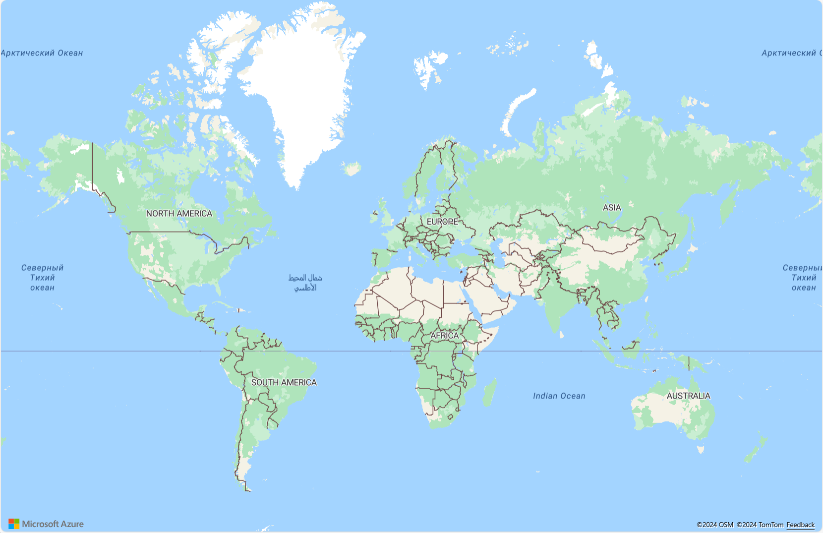 En skärmbild som visar den mest grundläggande kartan du kan göra genom att anropa Atlas Map-API:et med hjälp av din Azure Maps-prenumerationsnyckel.