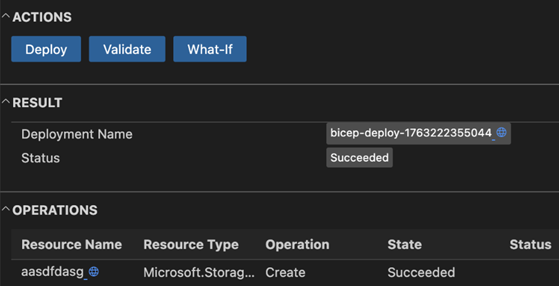 Skärmbild av distributionsfönstret i Visual Studio Code.
