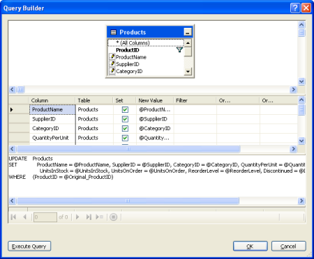 Konfigurera INSERT-, UPDATE- och DELETE-uttrycken i Query Builder