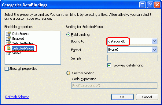 Binda produkten CategoryID-värde till DropDownLists SelectedValue-egenskap