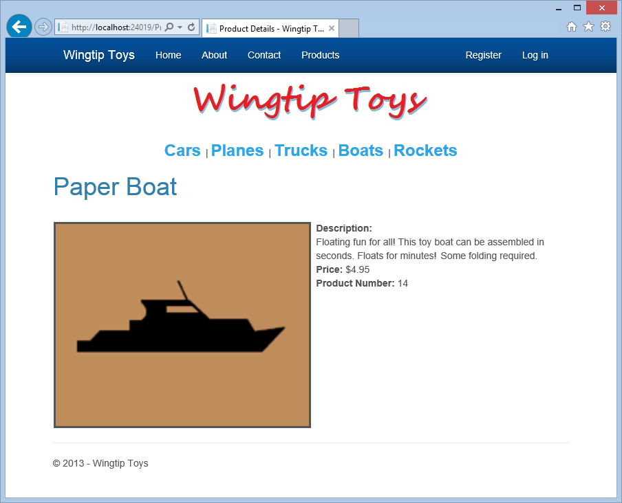 Skärmbild av Produktinformationen för Paper Boat.